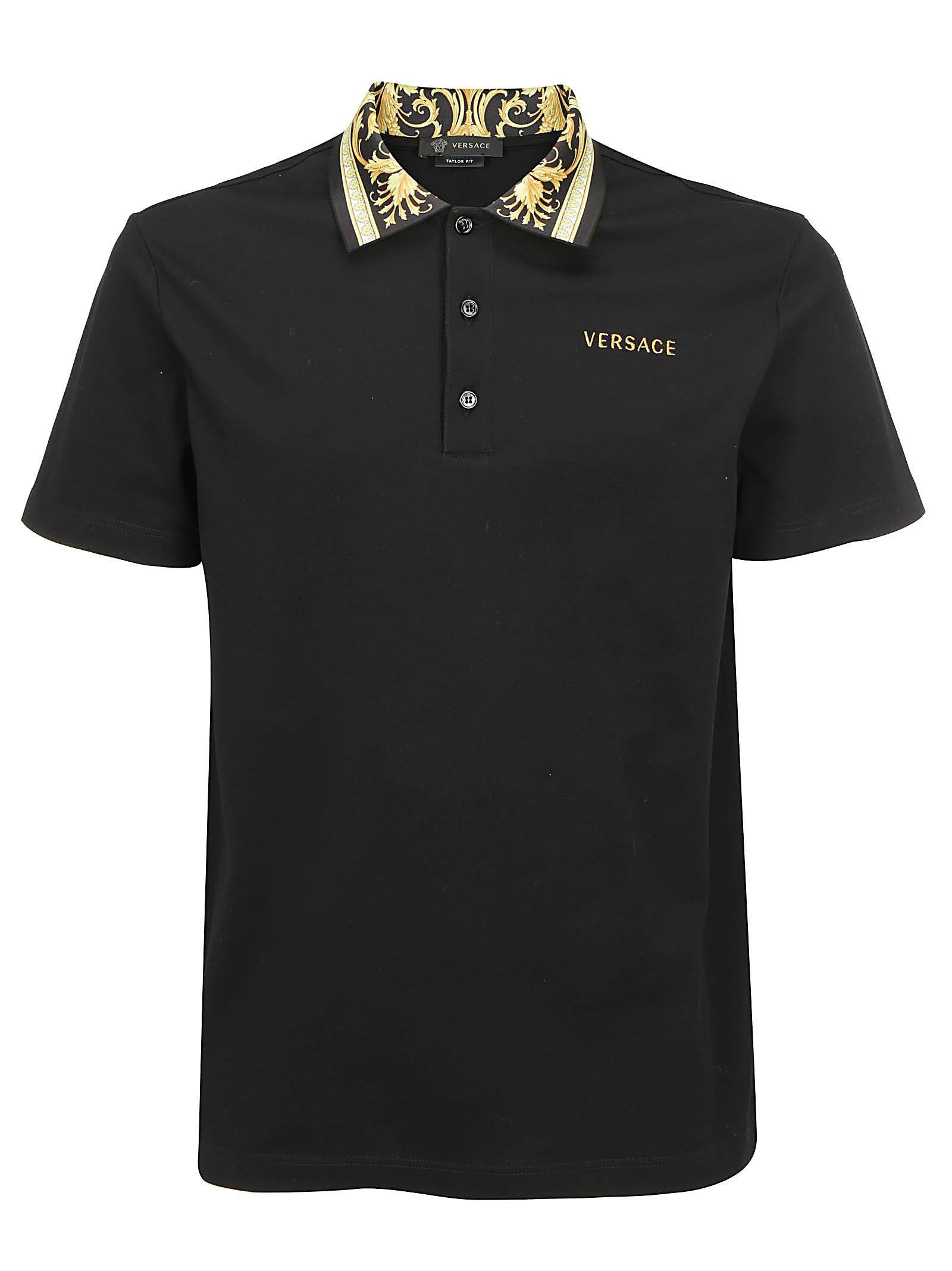 Versace Barocco Motif Polo Shirt in Black for Men | Lyst