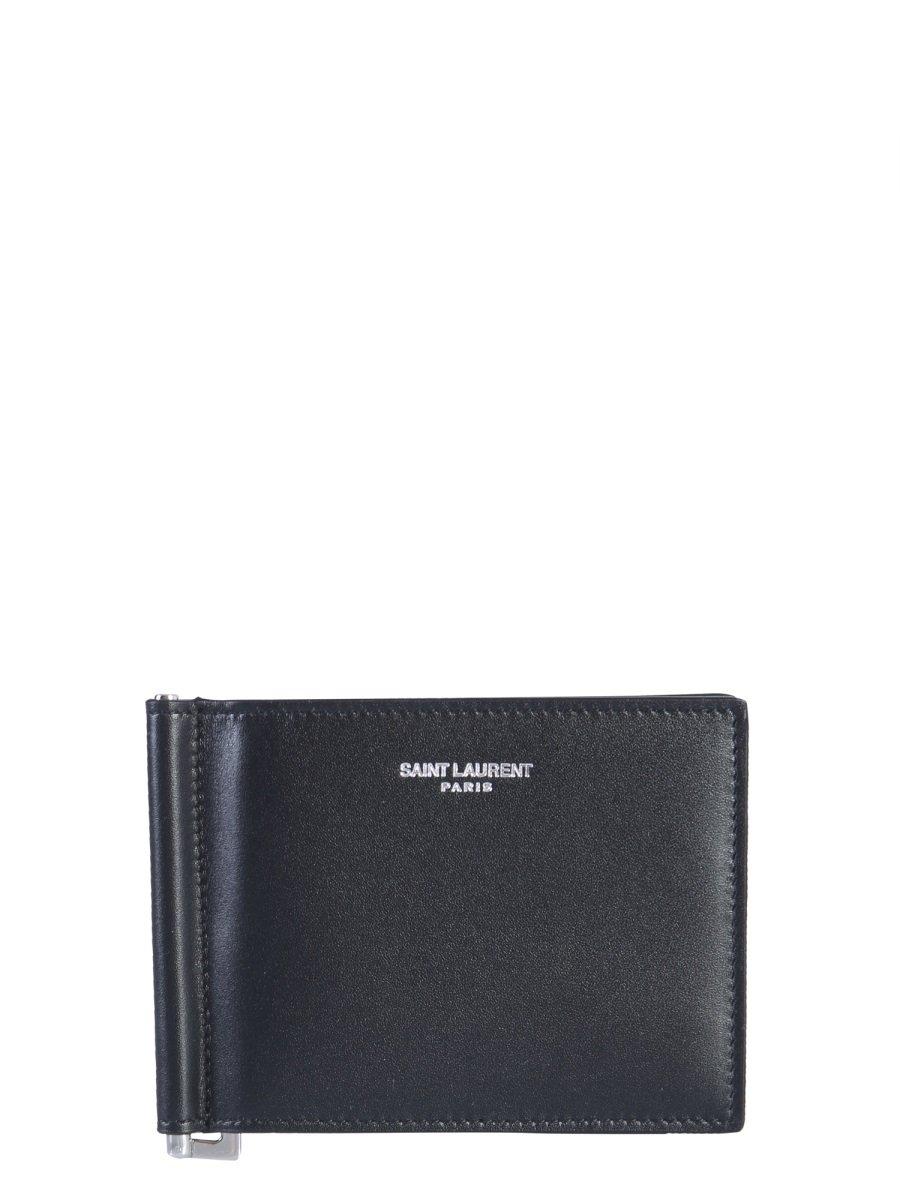 Saint Laurent Leather Logo Classic Money Clip Wallet in Black for Men ...