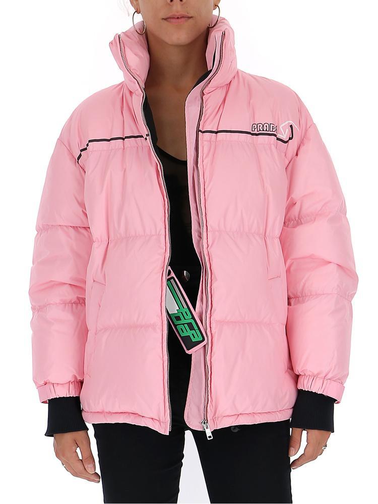 Prada Synthetic Logo Puffer Jacket in Pink - Lyst