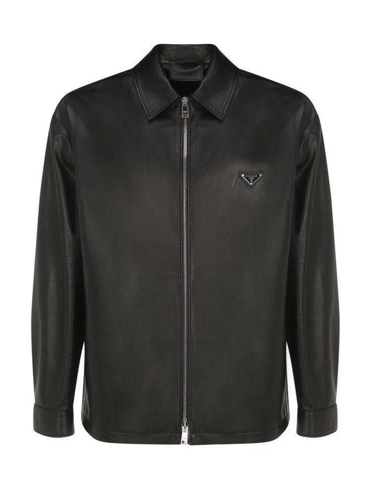 Prada Logo Plaque Zip-up Jacket in Black for Men | Lyst