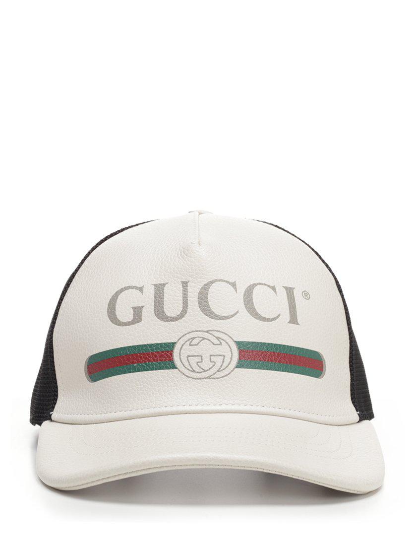 Gucci Print Leather Baseball Hat in White Leather (White) | Lyst