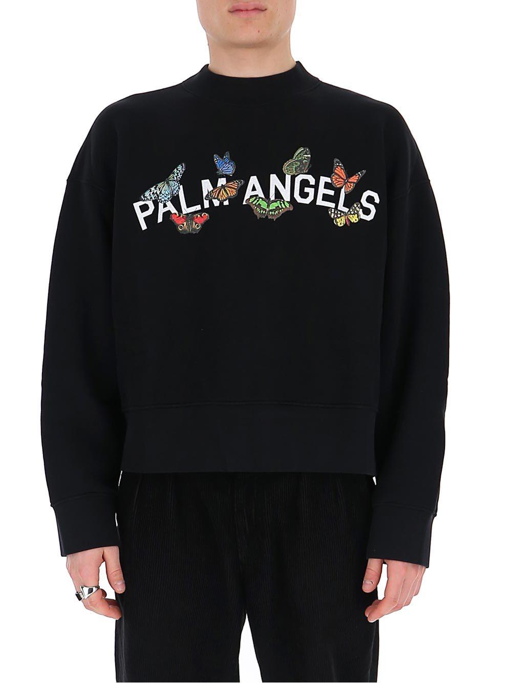 Palm Angels Butterfly-print Cotton-jersey Sweatshirt in Black 