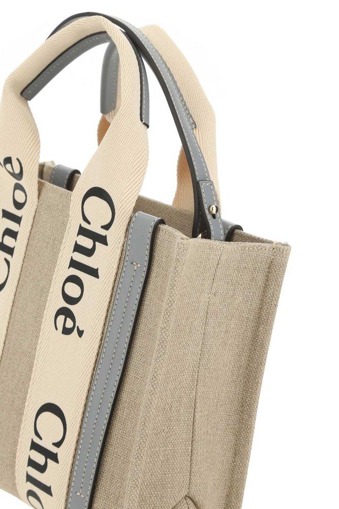 Womens Tote bags Chloé Tote bags Chloé Leather Multicolor Fabric Small Woody Shopping Bag in Natural Save 29% 
