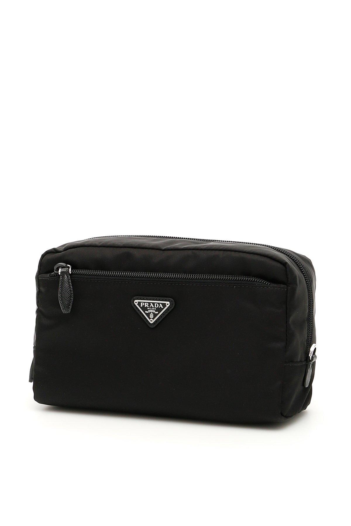 Prada Synthetic Zipped Logo Cosmetic Pouch in Black - Lyst