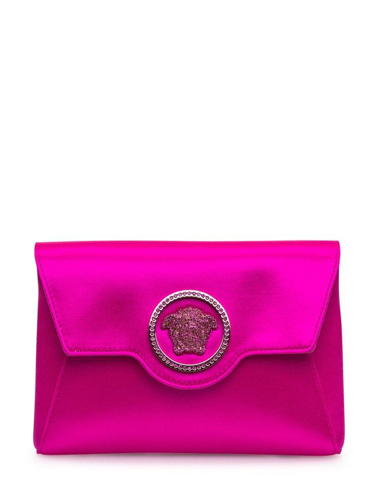 Versace Medusa Plaque Foldover Clutch Bag in Pink | Lyst