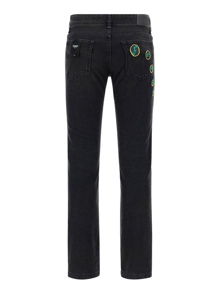 Fendi Logo Patch Mid-rise Jeans in Black for Men | Lyst