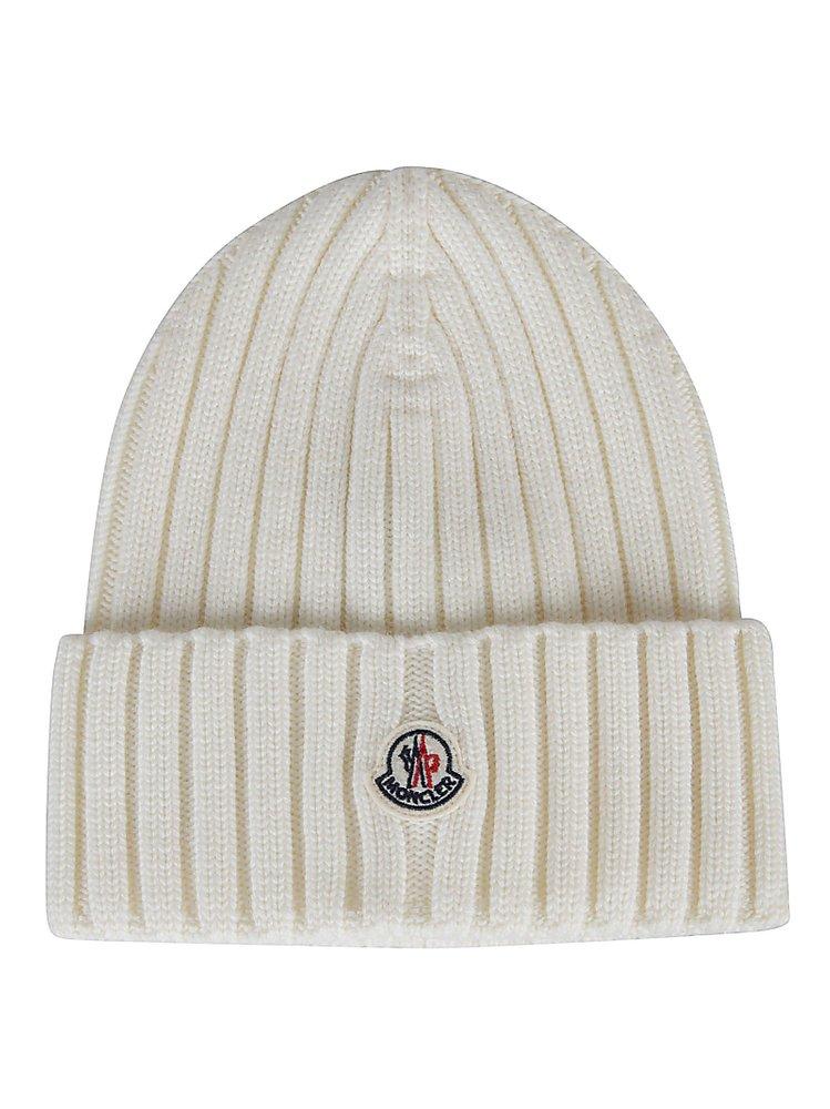 Moncler Ribbed Knit Beanie in White | Lyst