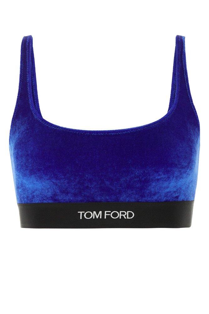 Tom Ford Logo-trim Velvet Bralette in Blue