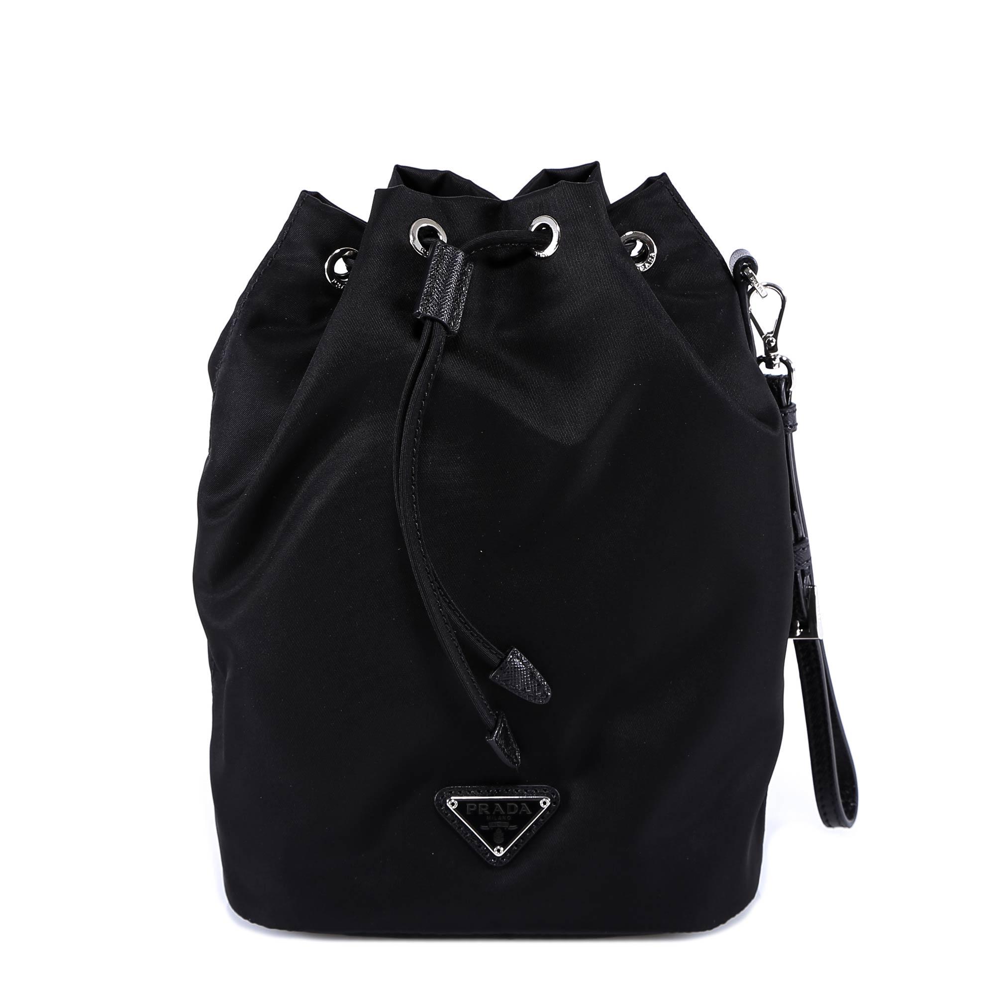 Prada Vela Mini Bucket Bag Pouch in Black