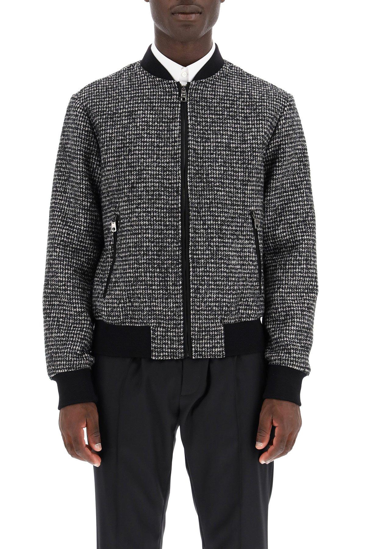 Dolce & Gabbana Silk Houndstooth Bomber Jacket in Grey (Gray) for Men