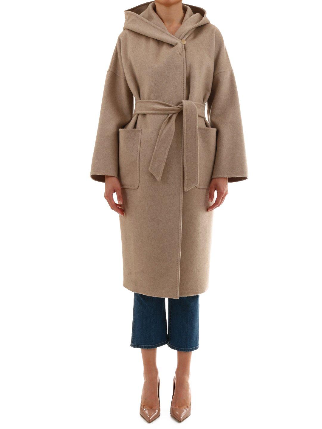 Max Mara Belted Hooded Wrap Coat in Beige (Natural) - Lyst