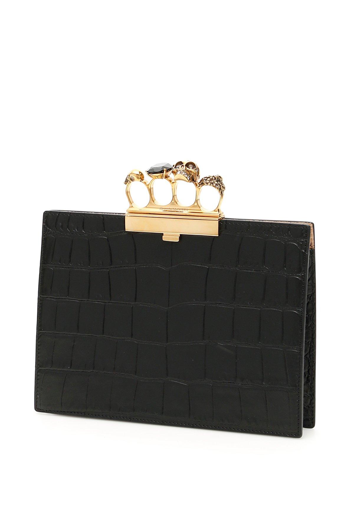 Alexander McQueen Leather Four Ring Embellished Clutch Bag in Black - Lyst