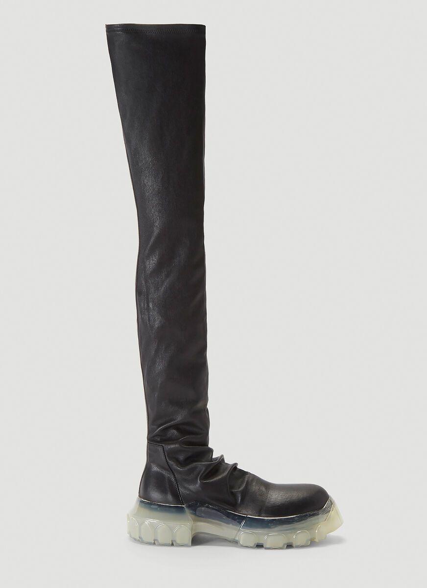 Womens Shoes Boots Over-the-knee boots Rick Owens Leather Bozo Stocking Tractor Boots in Black 