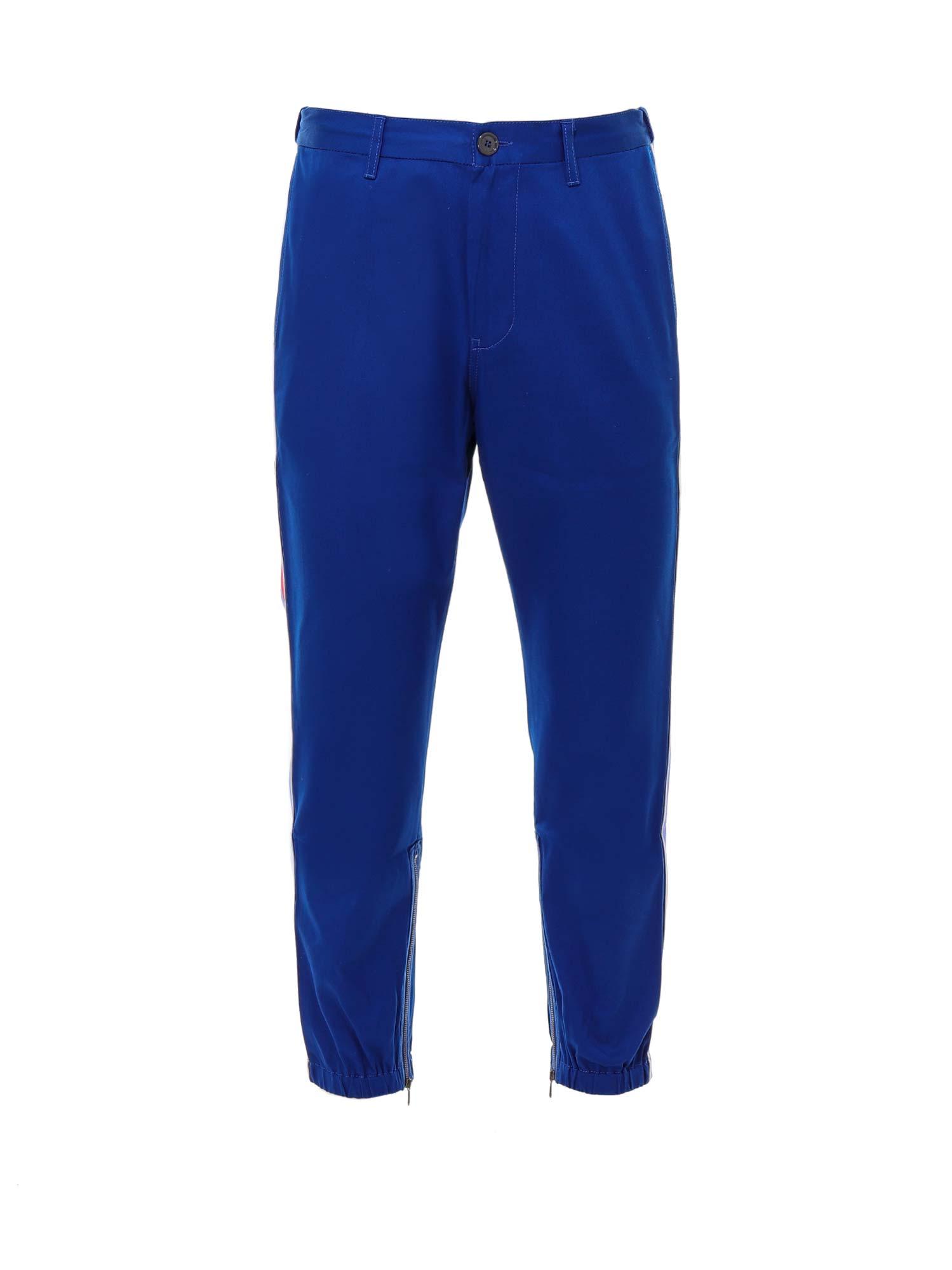 blue and white striped trousers
