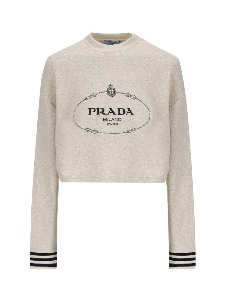 Prada intarsia-logo cropped jumper - White