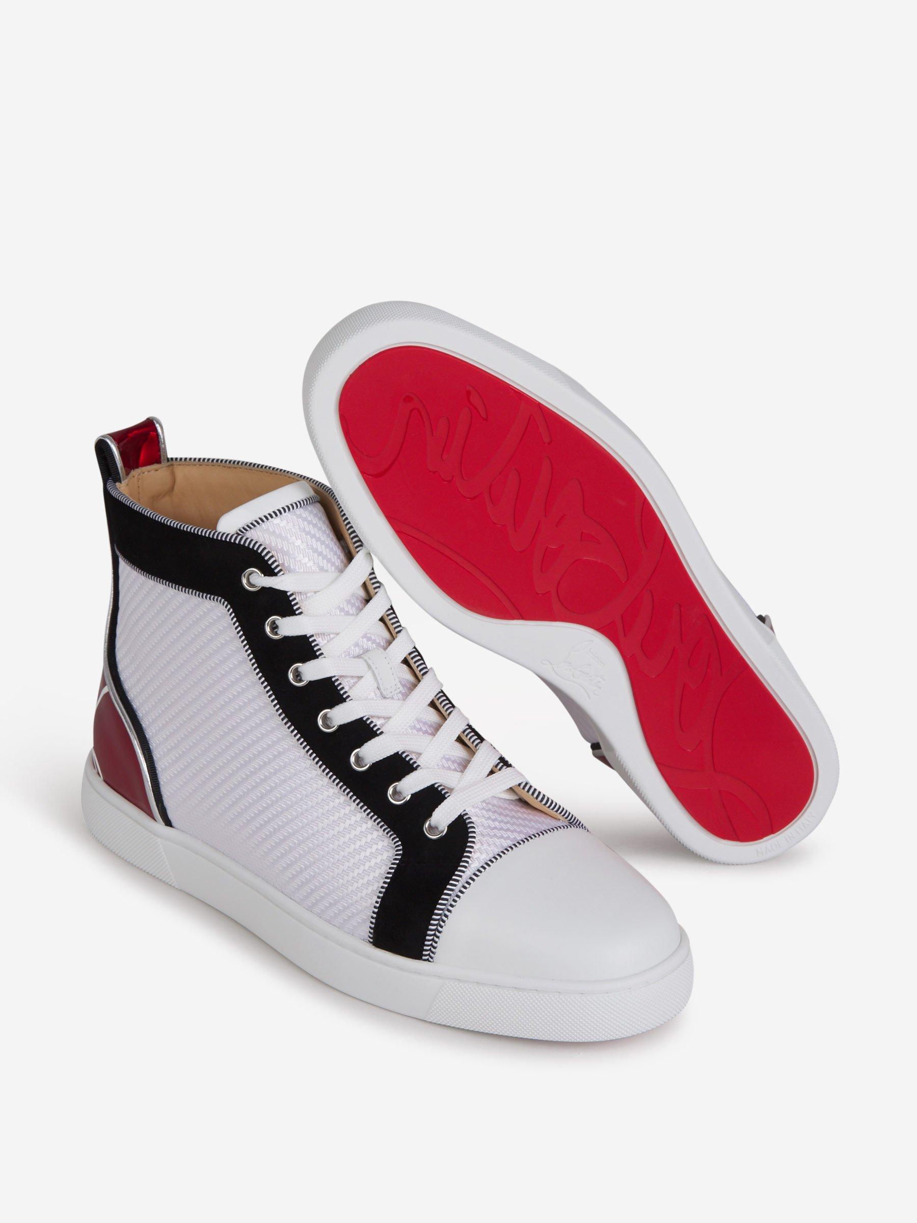 Christian Louboutin Fun Louis Junior White And Green Leather Sneakers New