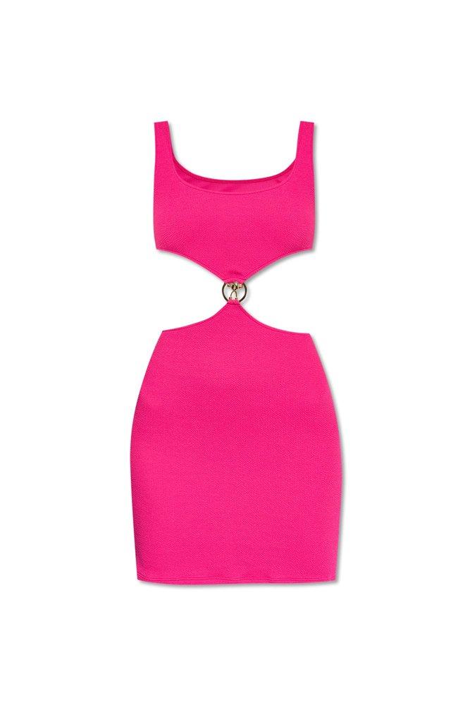 Moschino logo-plaque one-shoulder beach dress - Yellow