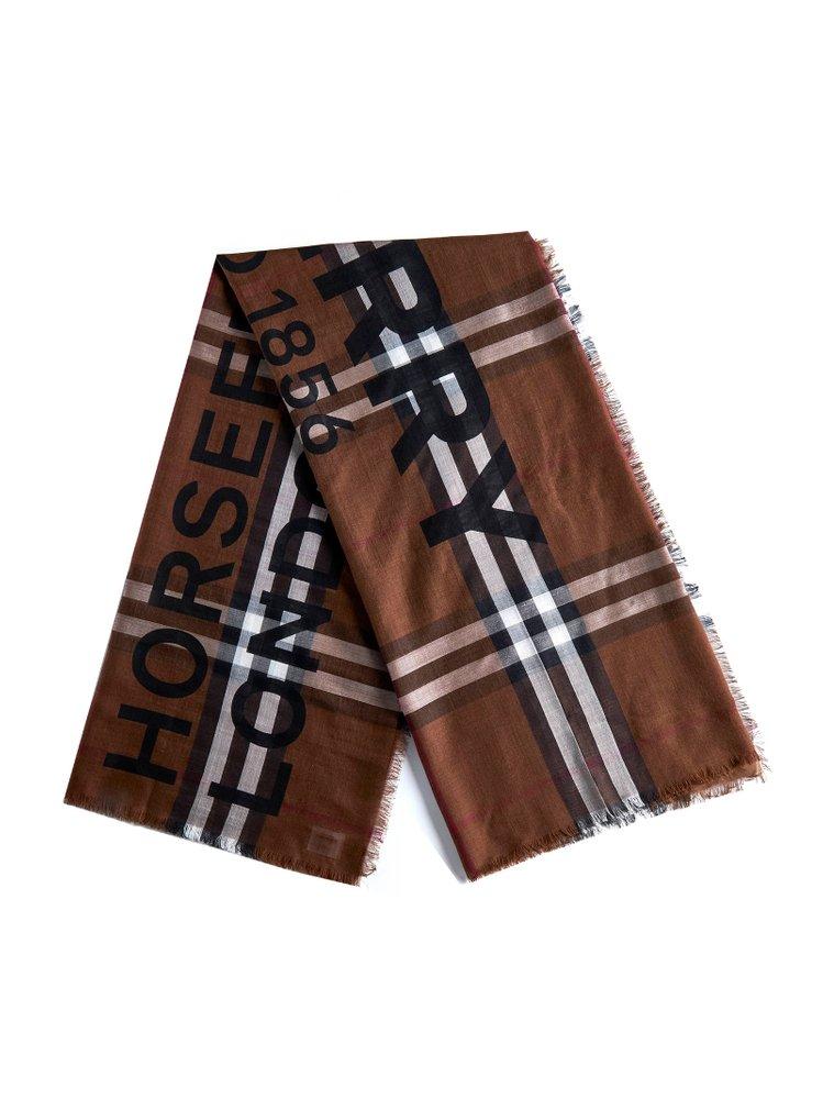 Burberry Logo Print Checked Scarf in Brown for Men | Lyst