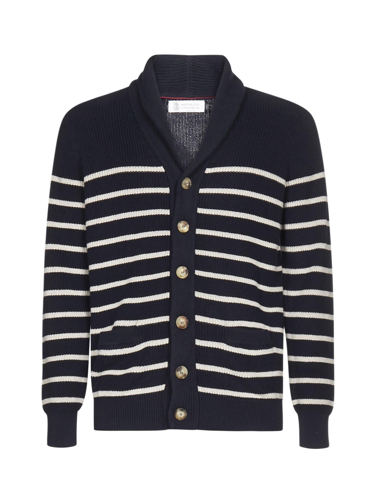 Brunello Cucinelli Cotton Men's Striped Buttonfront Cardigan Sweater in Navy (Blue) for Men Lyst
