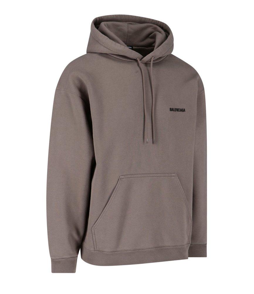 Balenciaga Logo Embroidered Drawstring Hoodie in Brown for Men | Lyst