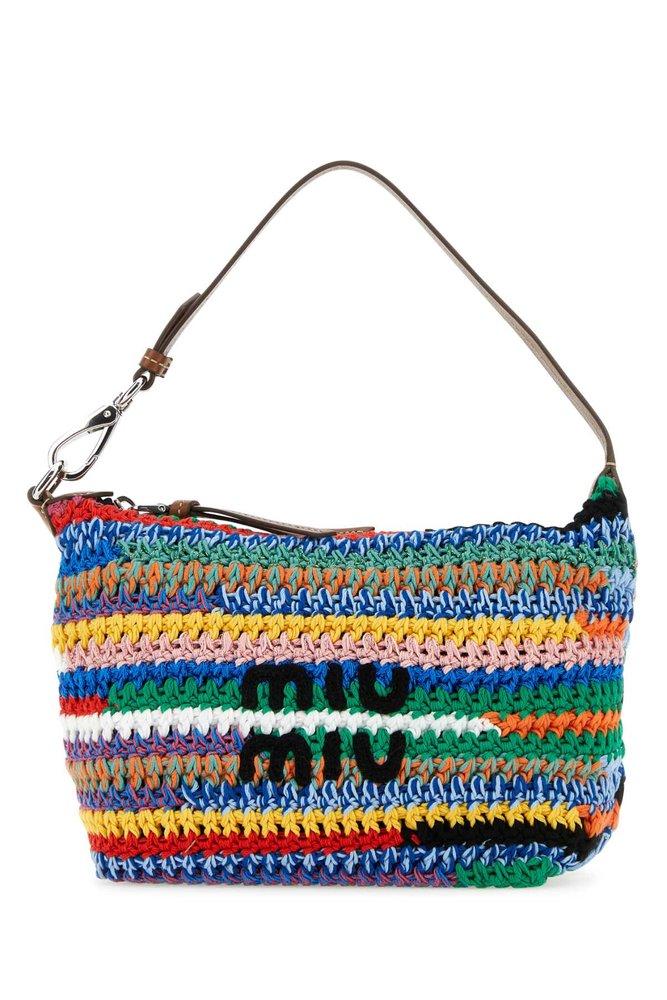 Miu Miu Colorblock Shopping Bag In Knit Fabric Onesize in Natural