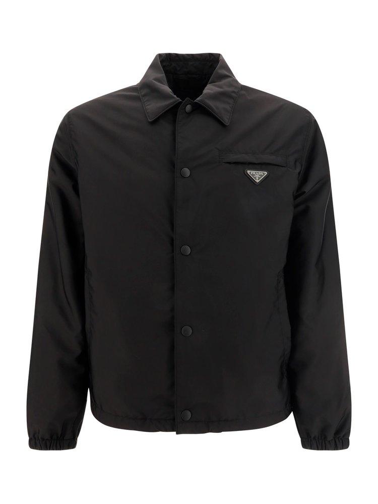 【PRADA】長袖ボタンアップ ジャケット Prada Logo Plaque Button-Up Jacket in Black for Men | Lyst