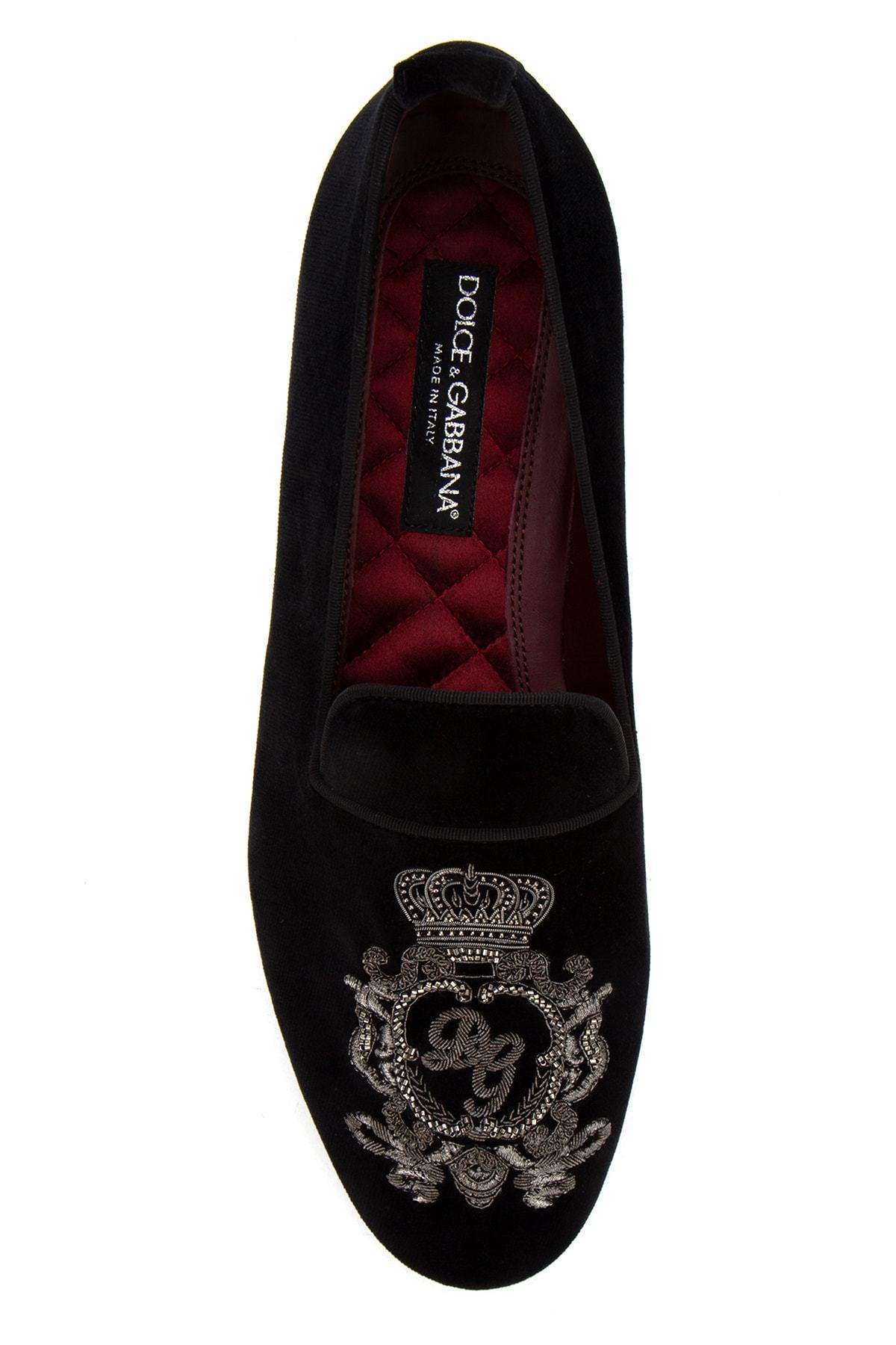 Dolce & Gabbana Botticelli Embroidered Crest Velvet Loafers in 