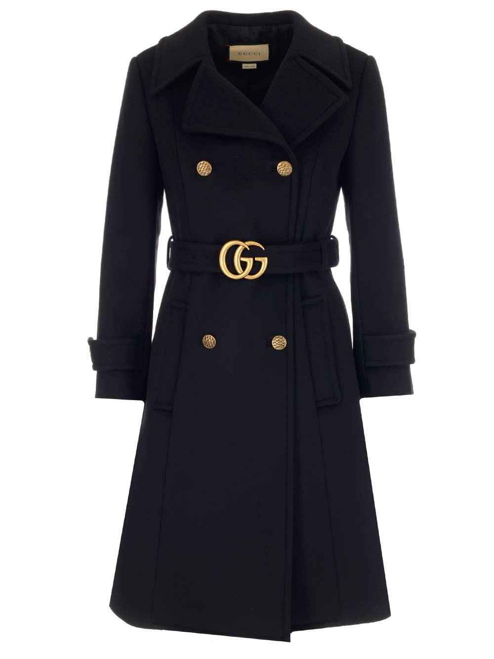 Gucci Double G Belted Coat in Black | Lyst UK