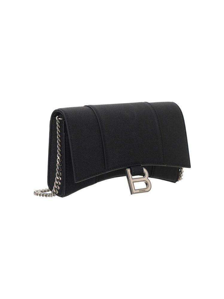 Balenciaga Hourglass Wallet on Chain Black Glitter Clutch Shoulder Bag