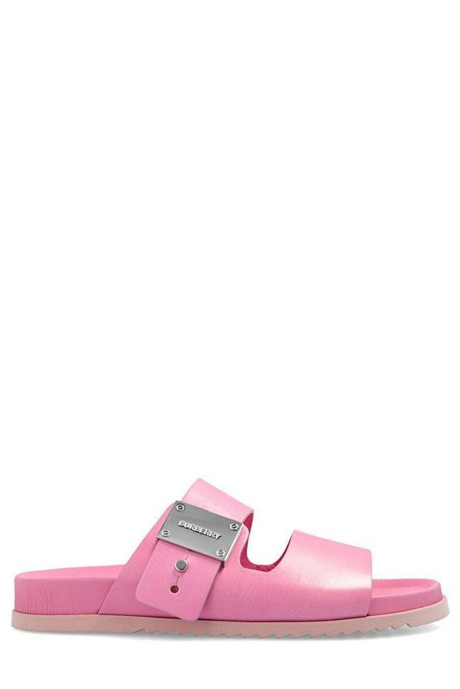 Burberry Logo Plaque Olympia Slides in Pink | Lyst UK