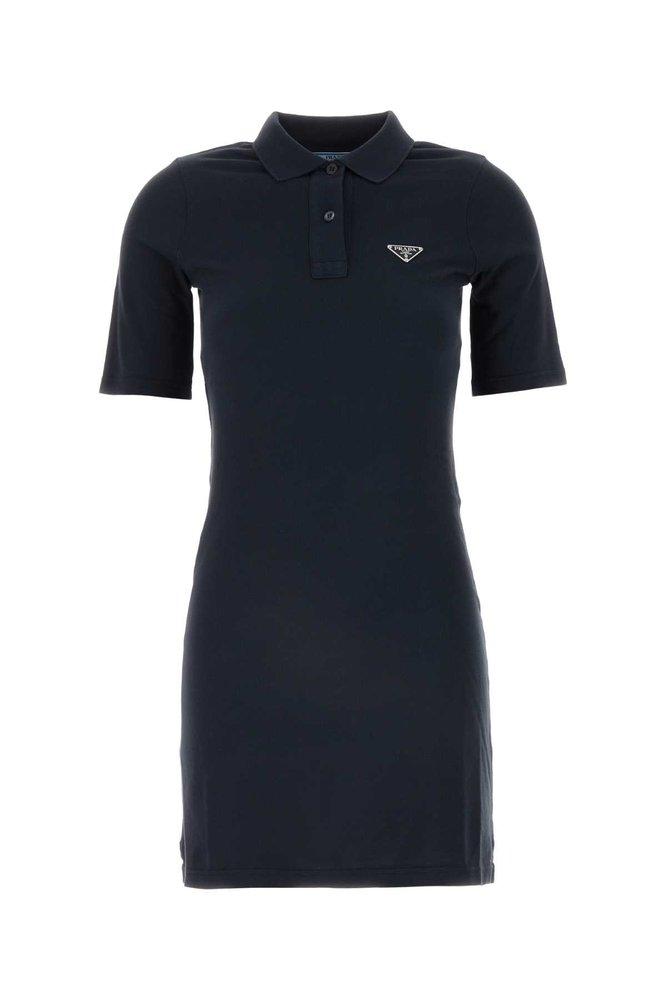 ワンピース PRADA BLACK SHORT PLUSH DRESS WITH LOGO TRIANGLE Prada Re-Nylon triangle-logo Minidress | Black | FARFETCH