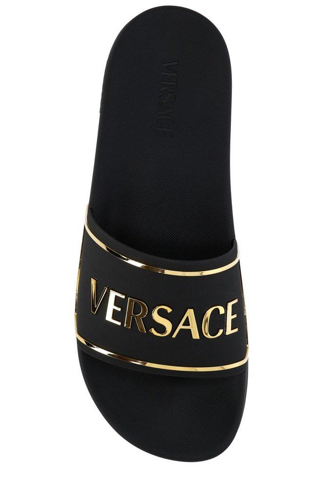 Versace Logo-Printed Open-Toe Slippers in Black for Men | Lyst