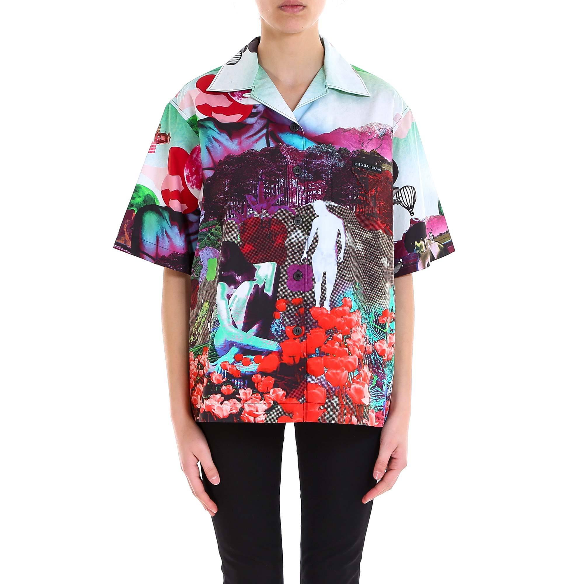 Lyst - Prada Printed Short Sleeve Shirt in Red - Save 9%