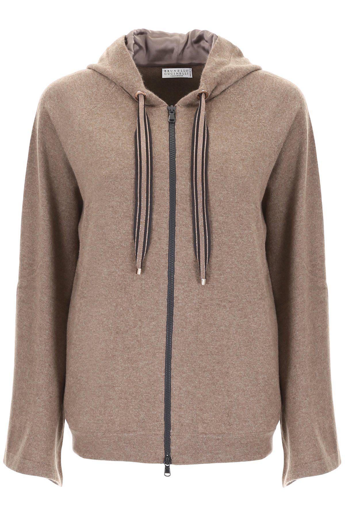 Lyst - Brunello Cucinelli Oversized Sleeves Zipped Hoodie in Brown