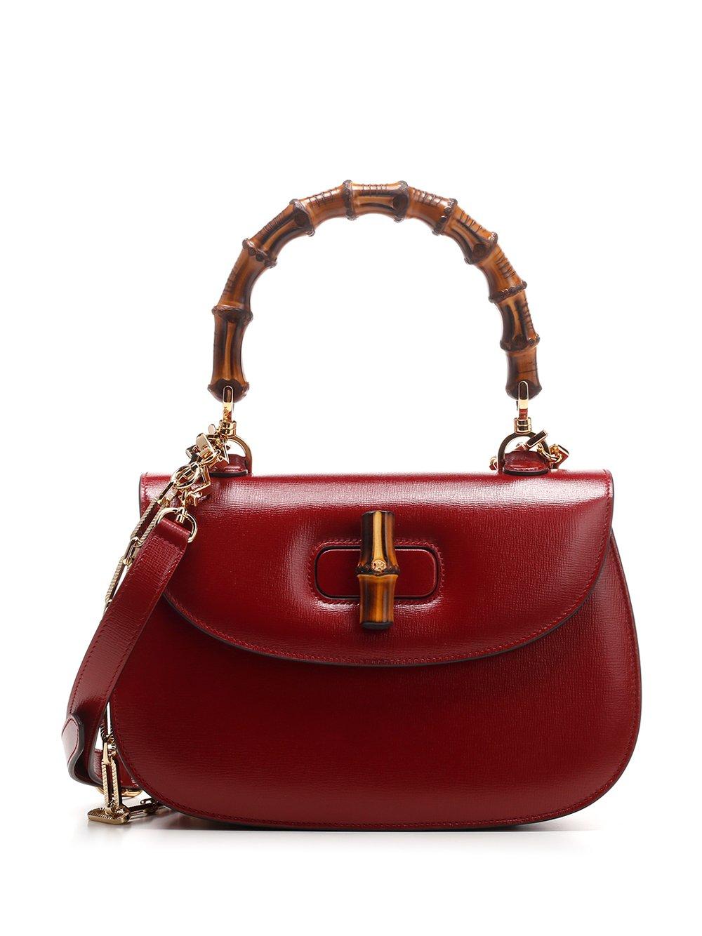 Gucci Leather Bamboo Top Handle Bag In Red - Lyst