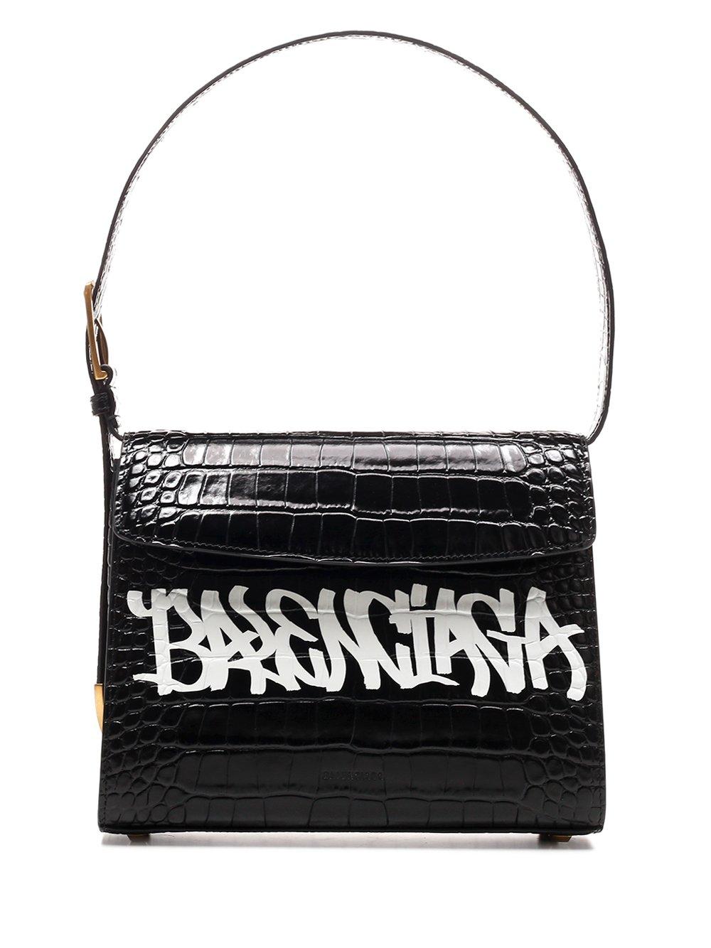 Balenciaga Ghost Medium Graffiti Logo Shoulder Bag in Black | Lyst