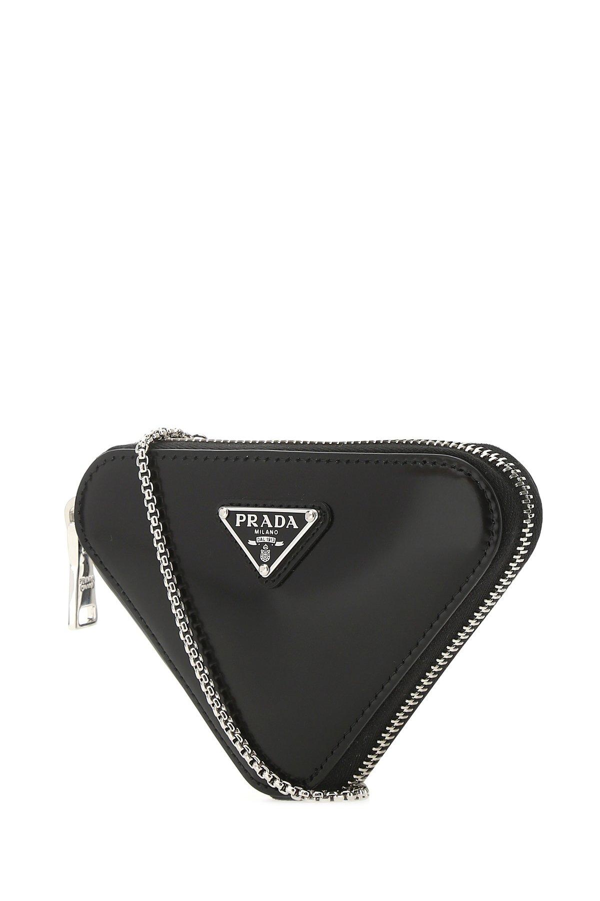 Prada Triangle Logo Mini Pouch in Black