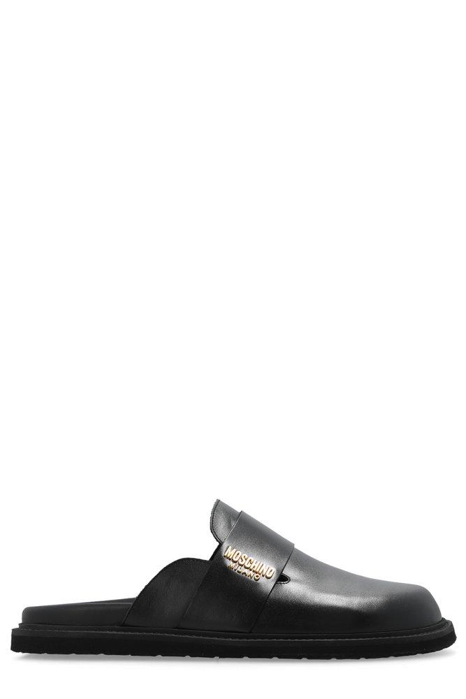 Moschino logo-lettering leather slides - Black