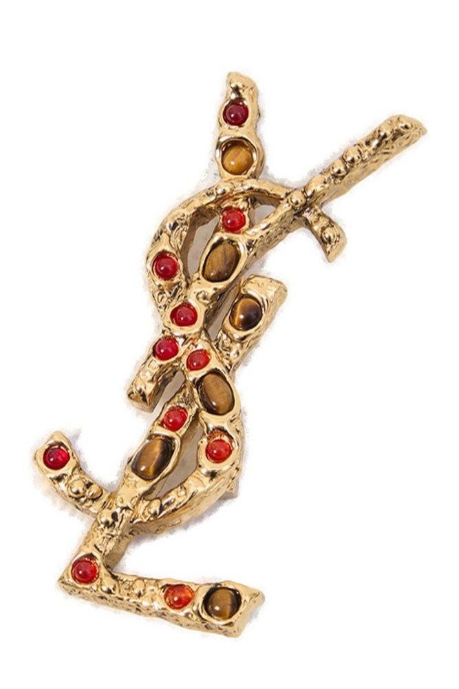 ブローチ・コサージュ CASSANDRE IN TIGER'S EYE, SUNSTONE AND L BROOCH Saint Laurent Cassandre brooch for Women - Gold in UAE