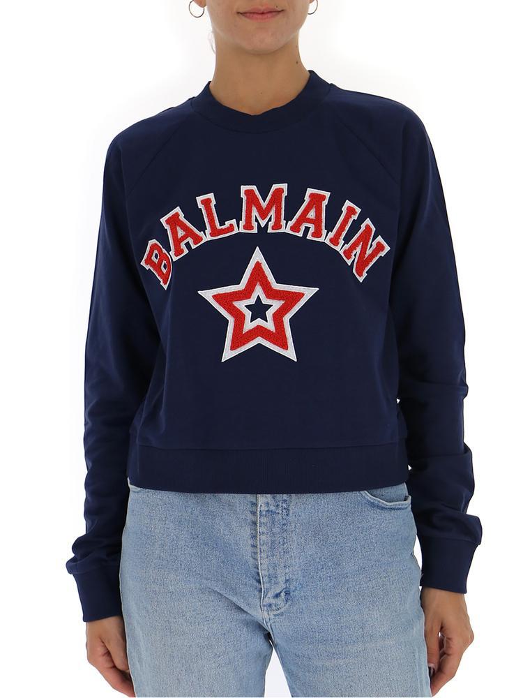 Balmain Cotton Star Print Varsity Sweatshirt in Blue - Lyst