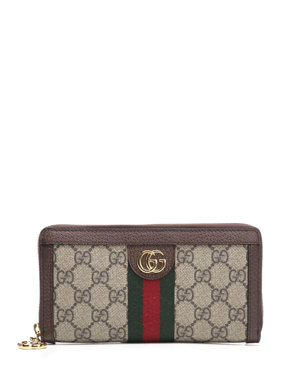 Gucci Synthetic Ophidia GG Zip Around Wallet in Brown - Lyst