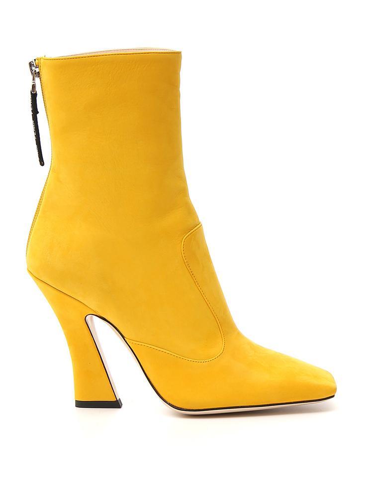 Fendi Leather Square Toe Zipped Ankle Boots in Yellow - Lyst