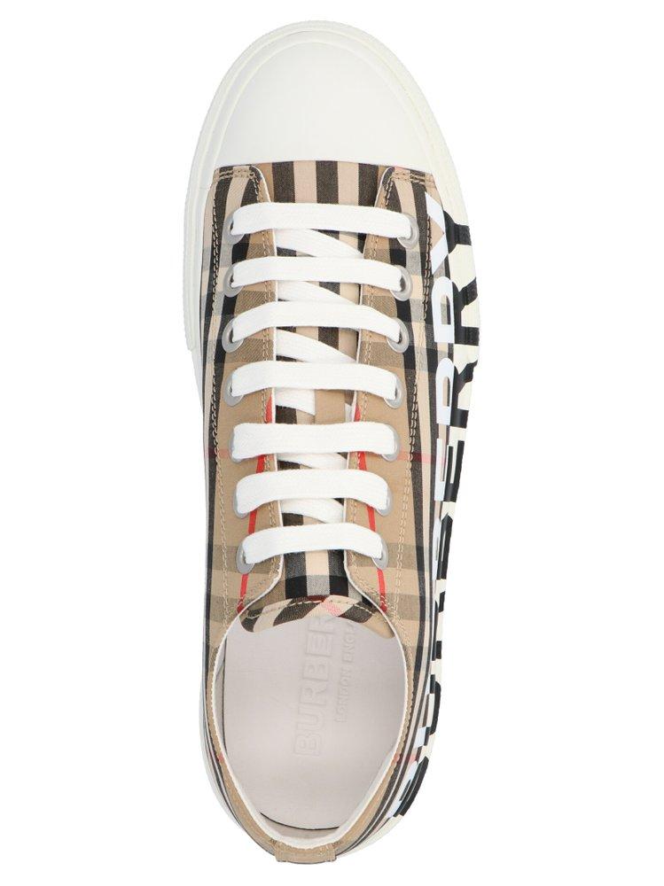 Burberry Logo Checked Lace-up Sneakers in White | Lyst