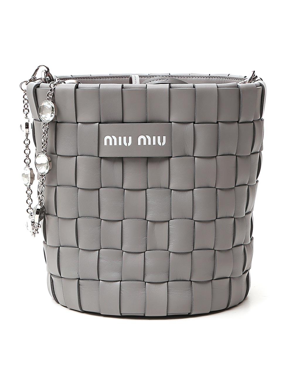 Miu Miu Leather Crystal Strap Bucket Bag in Grey (Gray) Lyst