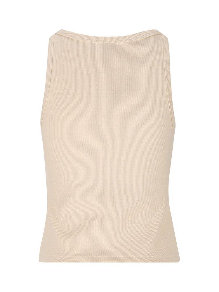 Miu Miu Logo-embellished Sleeveless Top in Natural | Lyst