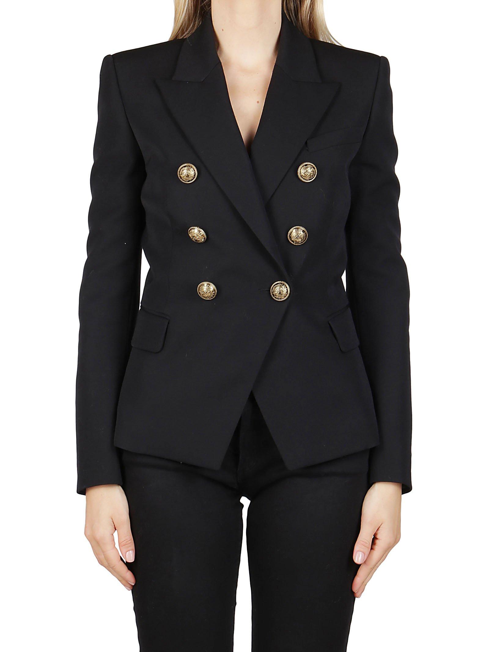 balmain black blazer gold buttons golden button double-breasted blazer 