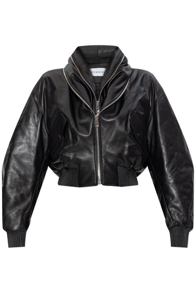 【23AW NEW】GIVENCHY_woman/ ラペルカラー ブレザー / Black Bomber with zipped shawl collar in nappa leather | Givenchy