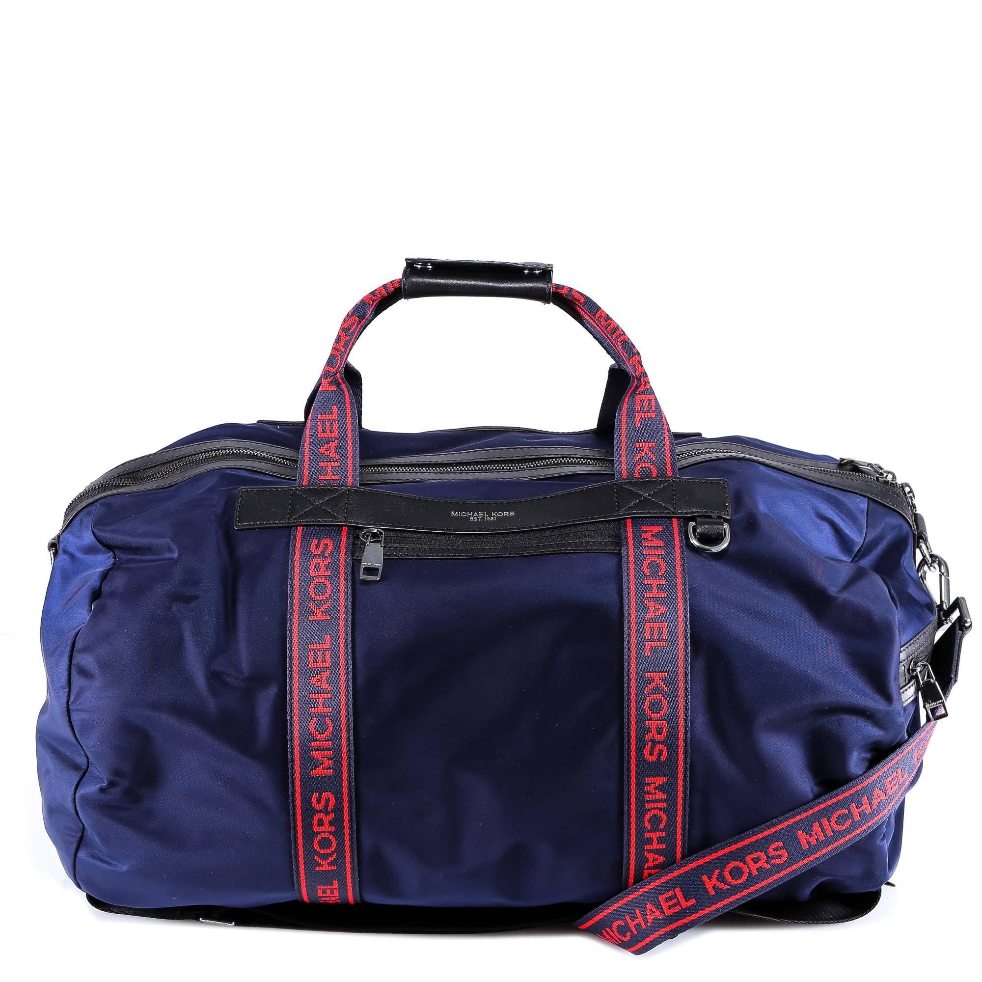 Michael Kors Leather Logo Trim Duffle Bag in Blue for Men Lyst