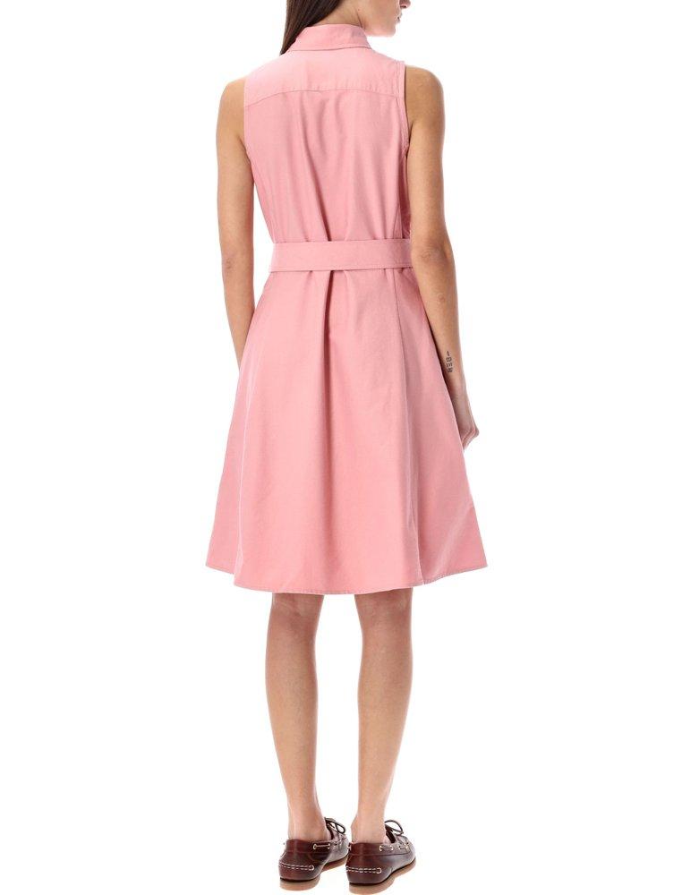 Polo Ralph Lauren Belted Sleeveless Shirtdress in Pink | Lyst