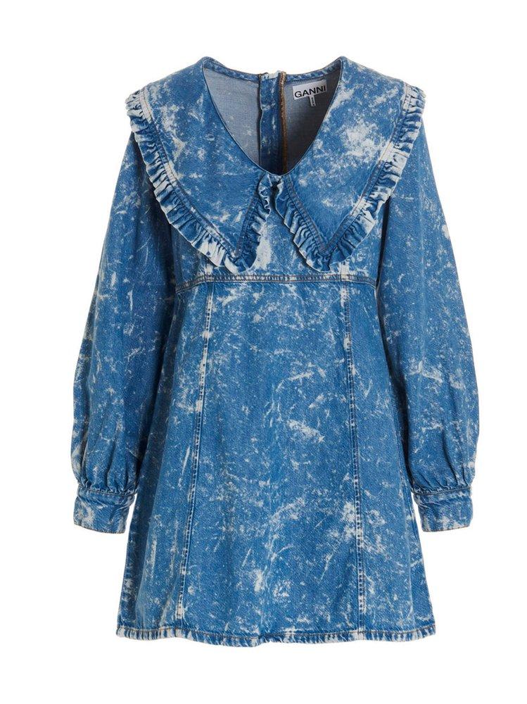 Ganni Bleached V-neck Denim Mini Dress in Blue - Lyst